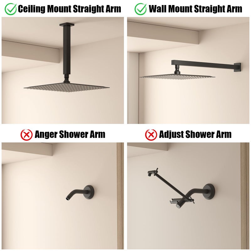 BESy 16 Inch Rain Shower Head, 16" Square Rainfall & High Pressure Stainless Steel Bath Showerhead, 1/16" Ultra Thin, Waterfall Full Body Coverage with Silicone Nozzle, Matte Black Finish - Image 5